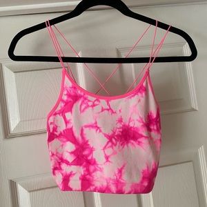 Strappy Hot Pink Tie Dye Workout Crop Top